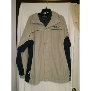 Vintage FUBU Hooded Windbreaker Jacket Tan & Navy Blue Athletic Outerwear Large